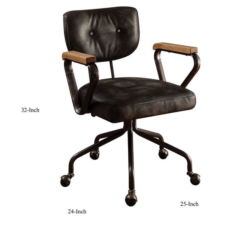 Metal & Leather Executive Office Chair, Black-Benzara