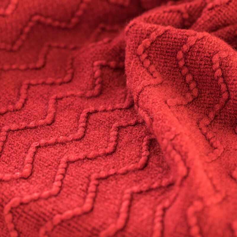 Decorative Chevron Pattern Knit Throw Blanket, 50x60 in, Made with Premium Yarns, Finished with Chic Fringe Details - Red, Lightweight, Breathable, Easy Care