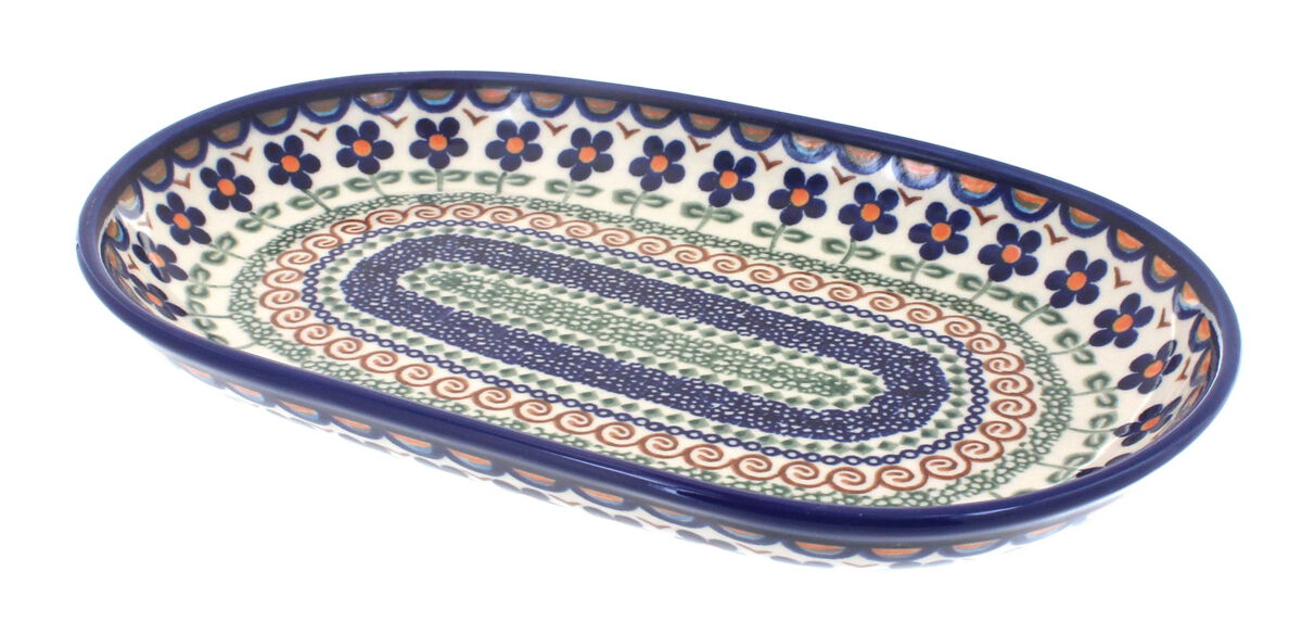 Blue Rose Polish Pottery Garden Butterfly Medium Oval Dish