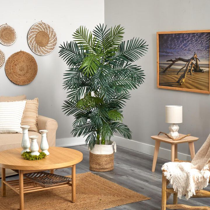 Hivvago 6.5 Feet Golden Cane Artificial Palm Tree in Handmade Natural Jute and Cotton Planter