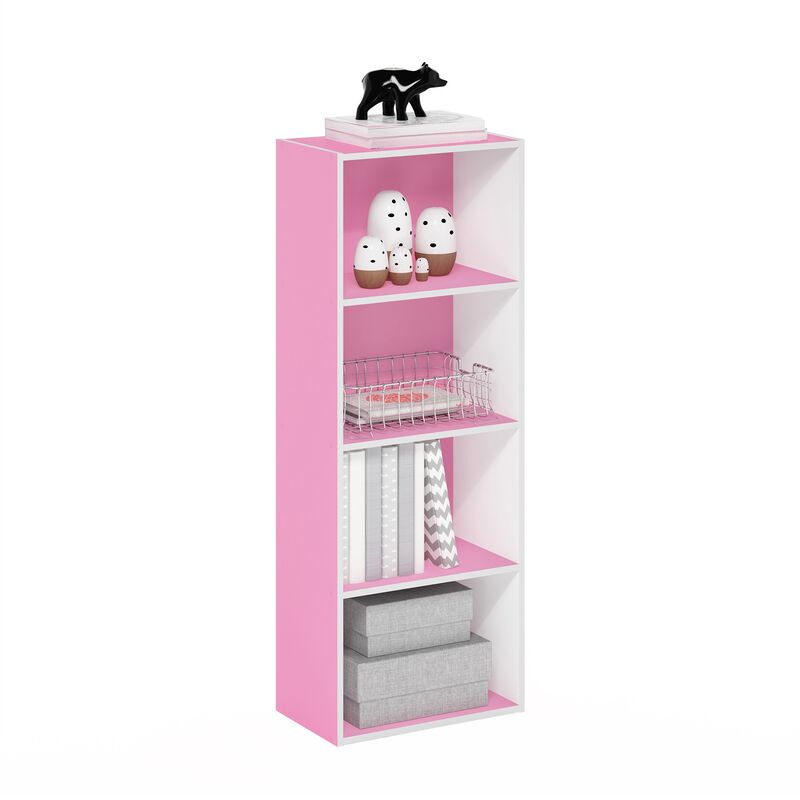 Furinno Luder Bookcase / Book / Storage, 4-Tier, Pink/White