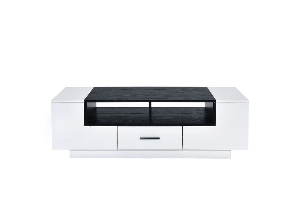 Contemporary Coffee Table with Drawer and Open Compartment, Black and White-Benzara