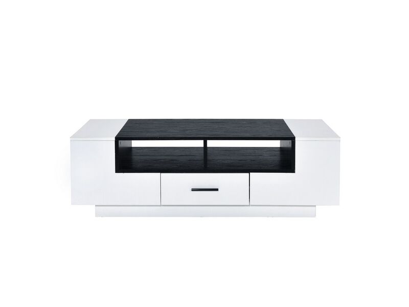 Contemporary Coffee Table with Drawer and Open Compartment, Black and White-Benzara