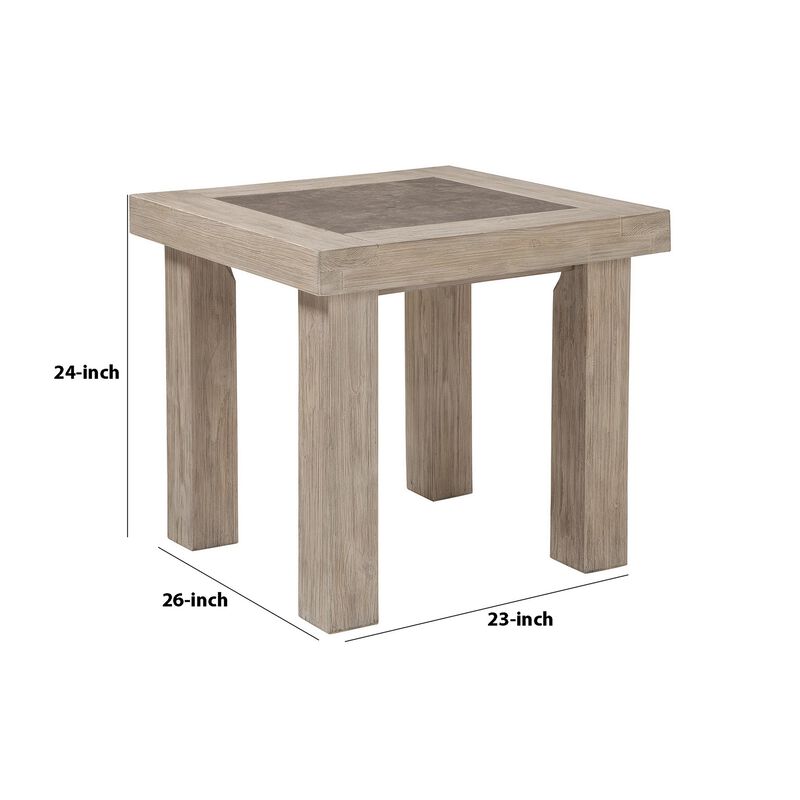 24 Inches Wooden End Table with Grains, Brown-Benzara