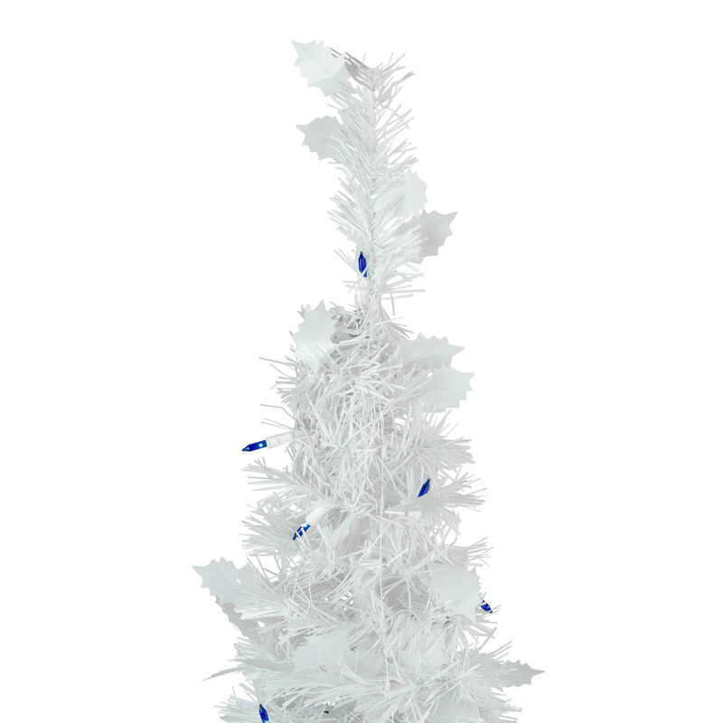 4' Pre-Lit White Tinsel Pop-Up Artificial Christmas Tree  Blue Lights