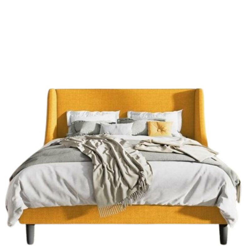 Hivvago Full Size Yellow Linen Blend Upholstered Platform Bed with Wingback Headboard