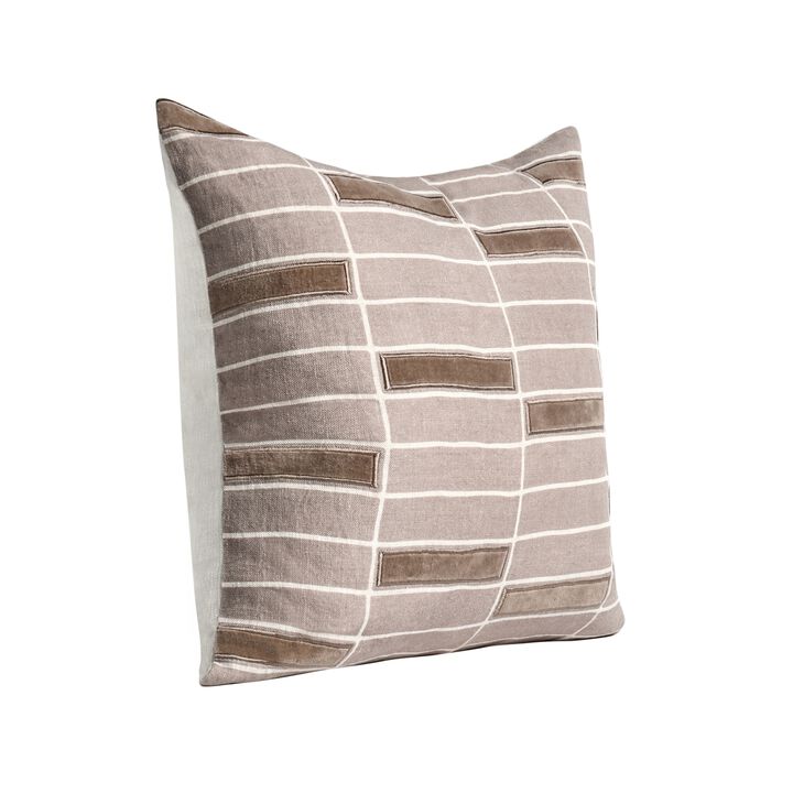 Throw Pillow, 22 Inch Hand Screen Print Geometric Design, Brown Linen - Benzara