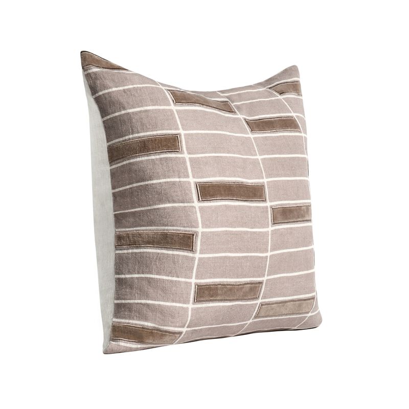 Throw Pillow, 22 Inch Hand Screen Print Geometric Design, Brown Linen - Benzara