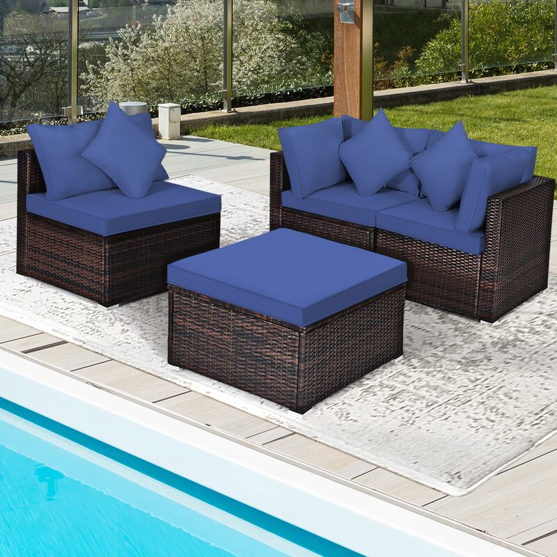 4 Pcs Ottoman Garden Deck Patio Rattan Wicker Furniture Set Cushioned Sofa