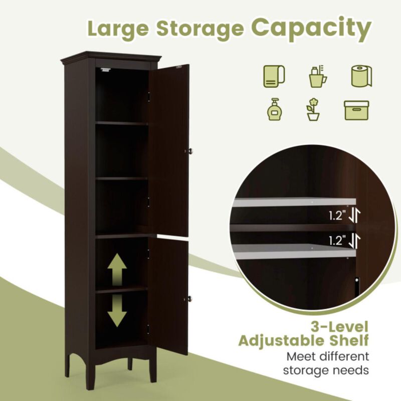 Hivvago Tall Bathroom Floor Cabinet with Shutter Doors and Adjustable Shelf