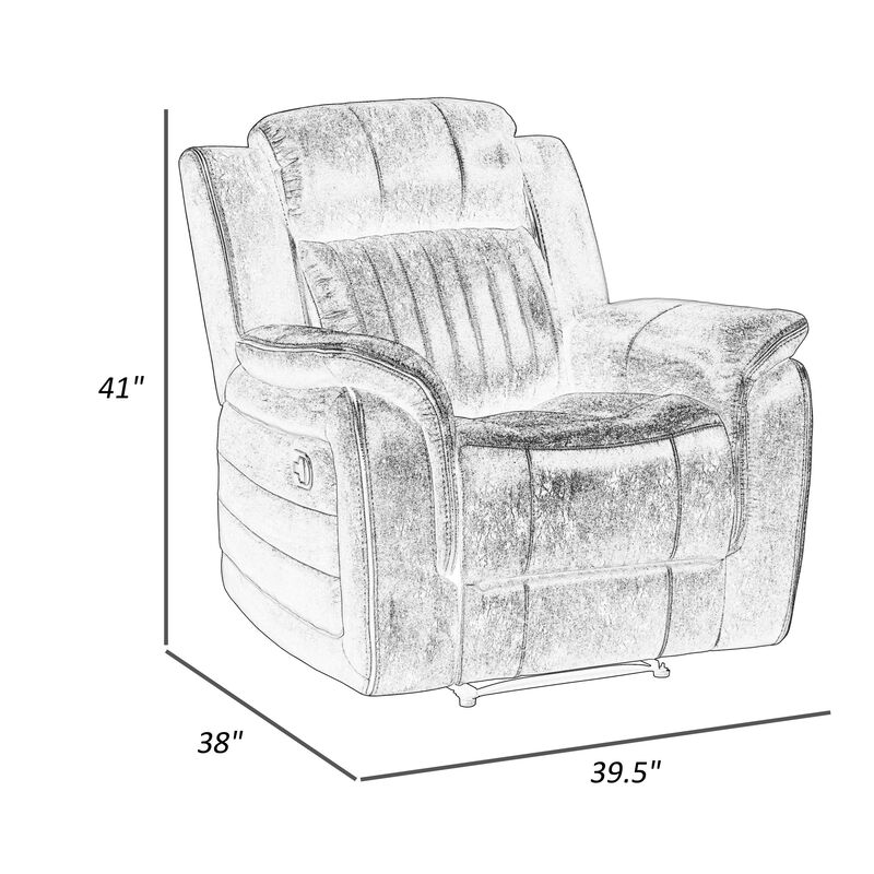 Bento 38 Inch Manual Recliner Chair, Tab Pull, Brownish Gray Microfiber - Benzara