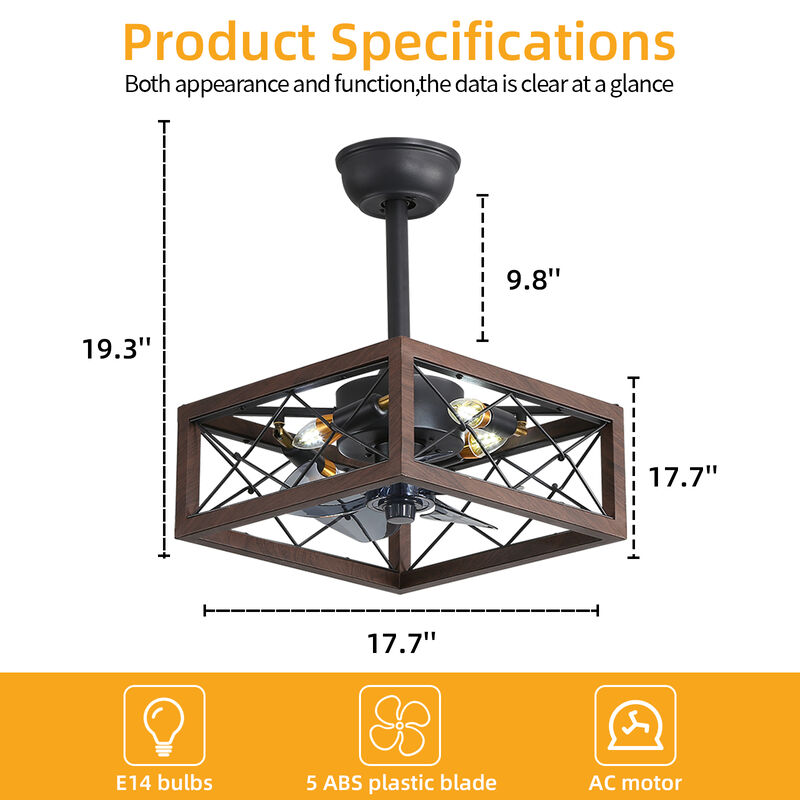 1 8" Caged Ceiling Fan With Lights Remote Control 0001