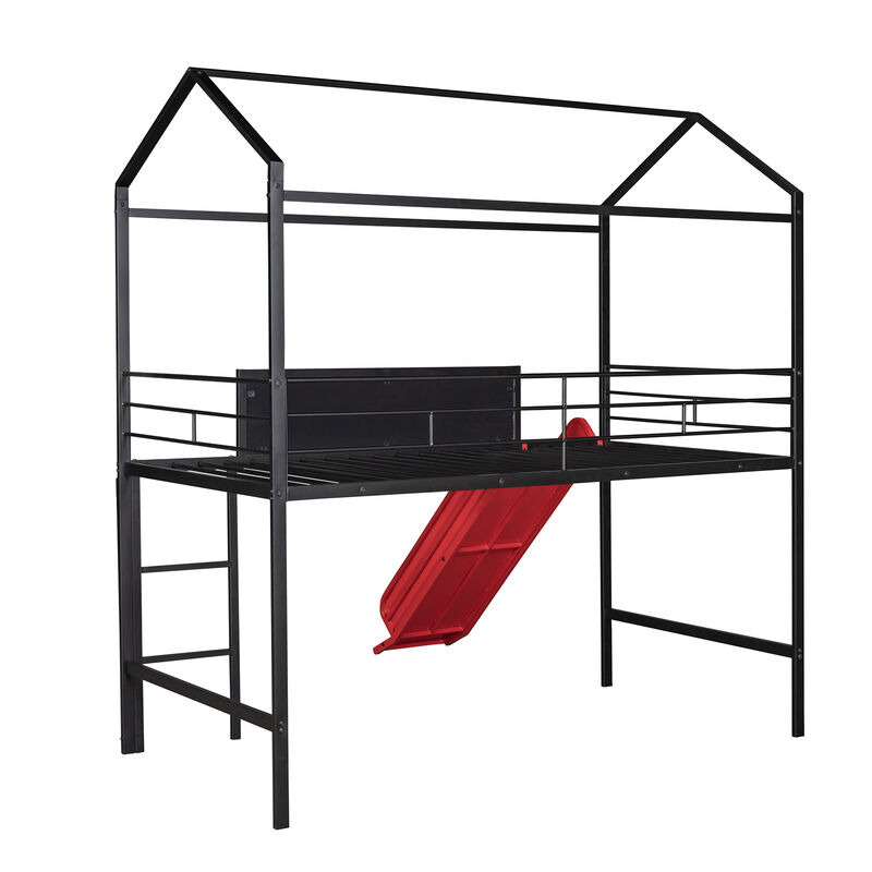 Merax Metal House Bed Loft Bed with Slide