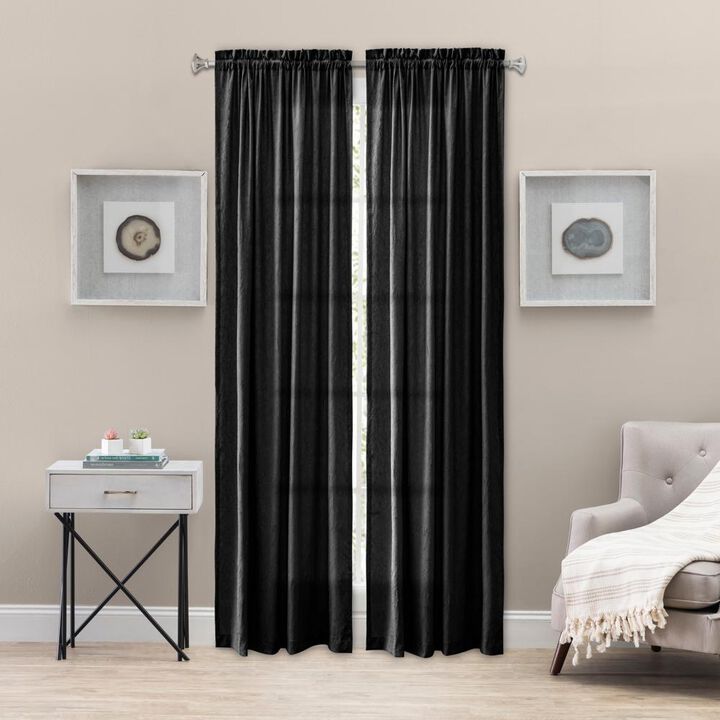 Ellis Curtain Portland Crushed Taffeta Rod Pocket Tailored Panel - 48x84", Black