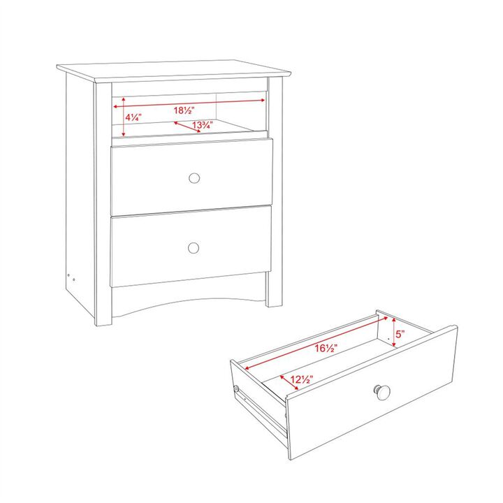 Prepac Espresso Fremont Tall 2 Drawer Nightstand with Open Shelf