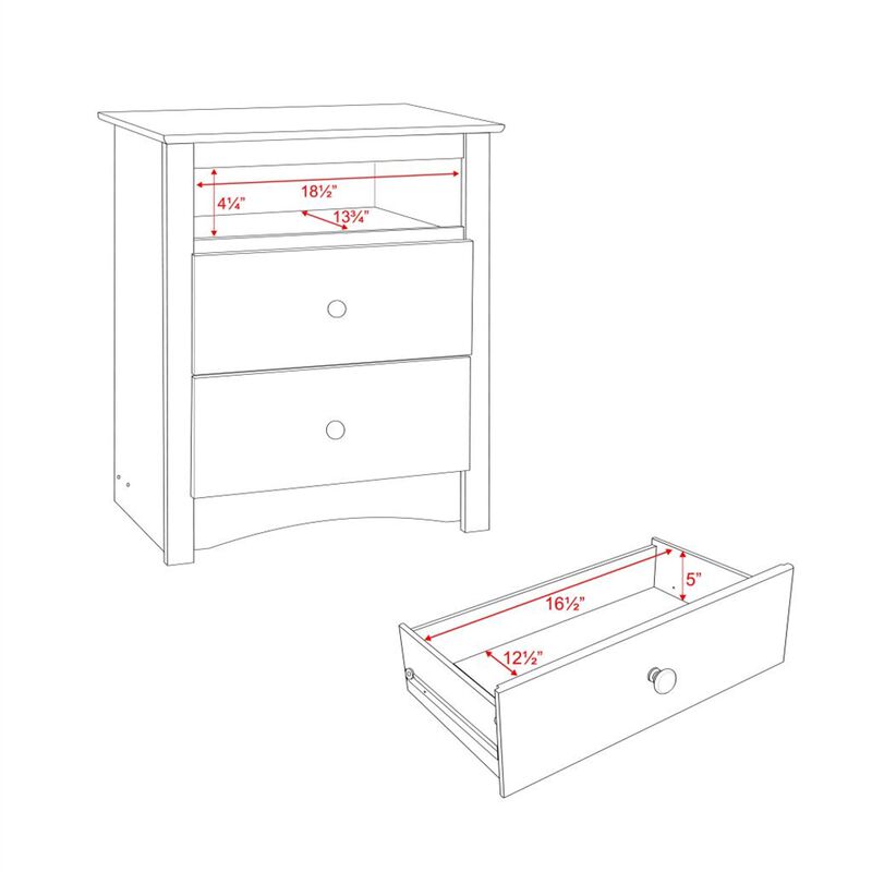Prepac Espresso Fremont Tall 2 Drawer Nightstand with Open Shelf