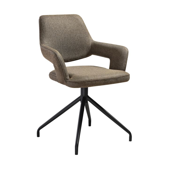 Samy 23 Inch Swivel Dining Chair Set of 2, Curved Back, Brown, Black Legs - Benzara