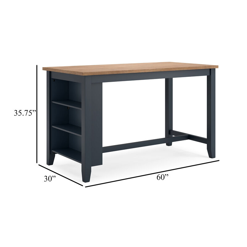 Gasy Counter Height Dining Table, 60 Inch, Dark Blue Brown Mango Wood - Benzara