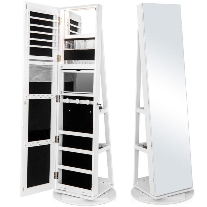 Hivvago 360Â° Rotating Mirrored Jewelry Cabinet Armoire 3 Color LED Modes Lockable