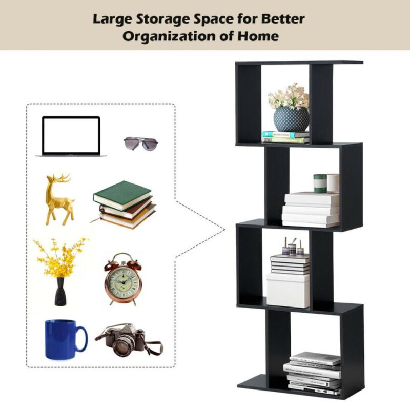 Hivvago 2/3/4 Tiers Wooden S-Shaped Bookcase for Living Room Bedroom Office
