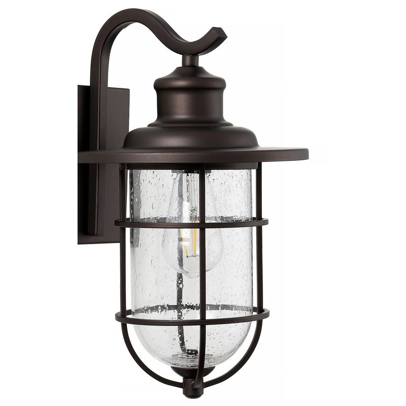 Westfield 1-Light Iron/Seeded Glass Rustic Industrial Cage LED Outdoor Sconce