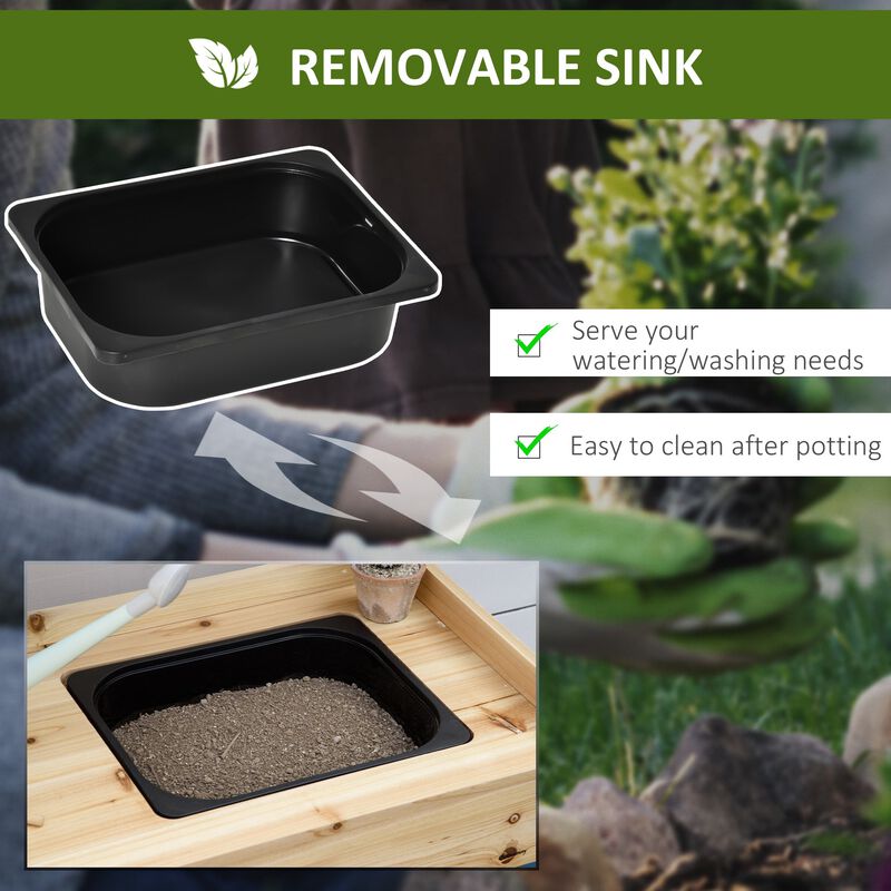 Natural Garden Helper: Potting Bench with Sink and Metal Screen