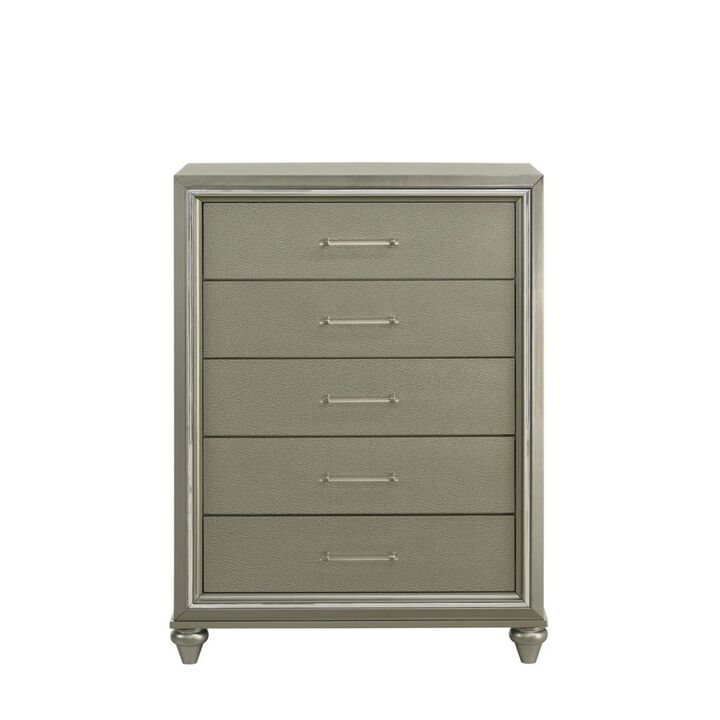 New Classic Furniture Lumina Wood 5-Drawer Chest in Silver