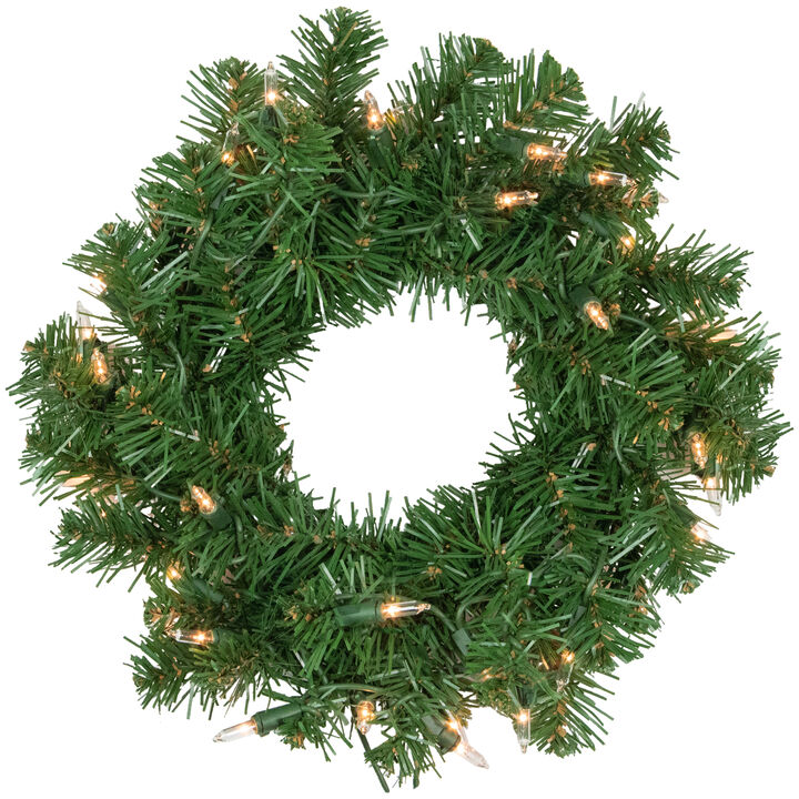 Pre-Lit Deluxe Dorchester Pine Artificial Christmas Wreath  10-Inch  Clear Lights