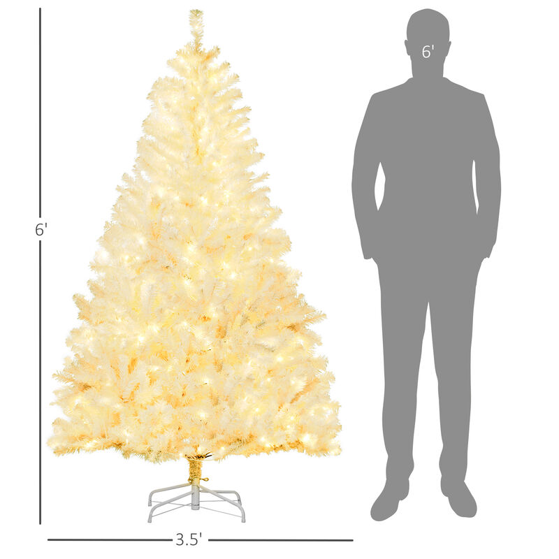 HOMCOM 6 Ft Artificial Christmas Tree with Warm White LED Lights, White