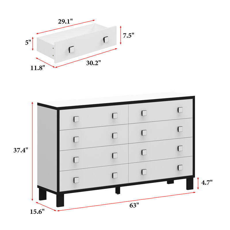 FUFU&GAGA 8-Drawer Modern Dresser, Storage Chest with Spacious Drawers (63" W x 15.6" D x 37.4" H), White
