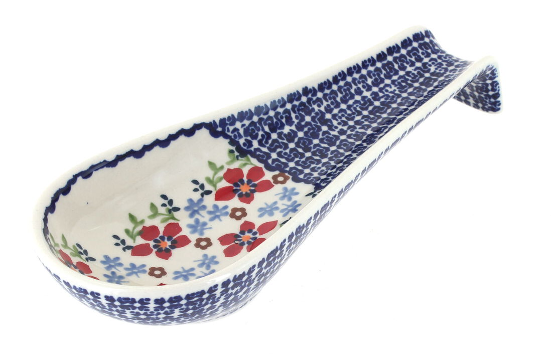 Blue Rose Polish Pottery Sage Floral Medium Spoon Rest