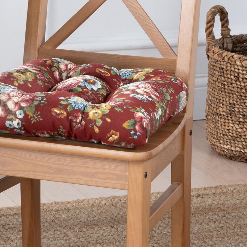 Ellis Bella Rose Stylish Medium Scale Printed Floral Pattern Non-Skid Chair Pad 16"x16" Red