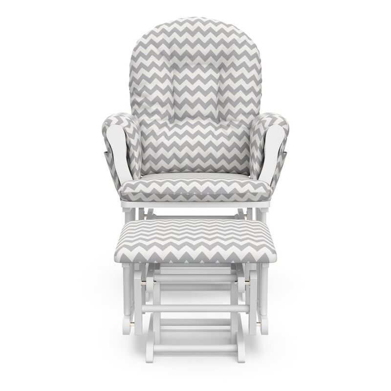 Storkcraft Hoop Glider and Ottoman - White with Gray Chevron