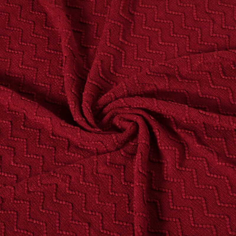 Decorative Chevron Pattern Knit Throw Blanket, 50x60 in, Made with Premium Yarns, Finished with Chic Fringe Details - Red, Lightweight, Breathable, Easy Care