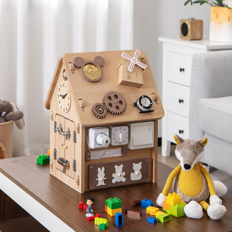 Multi-Purpose Busy House with Sensory Games and Interior Storage for Kids' Playtime