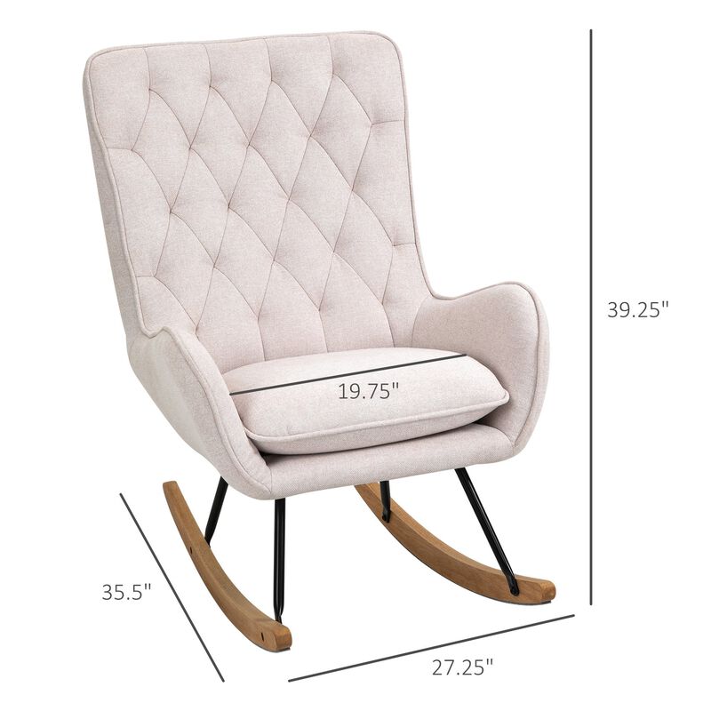 Cream White Retro Rocker: Mid-Century Tufted Wingback Chair