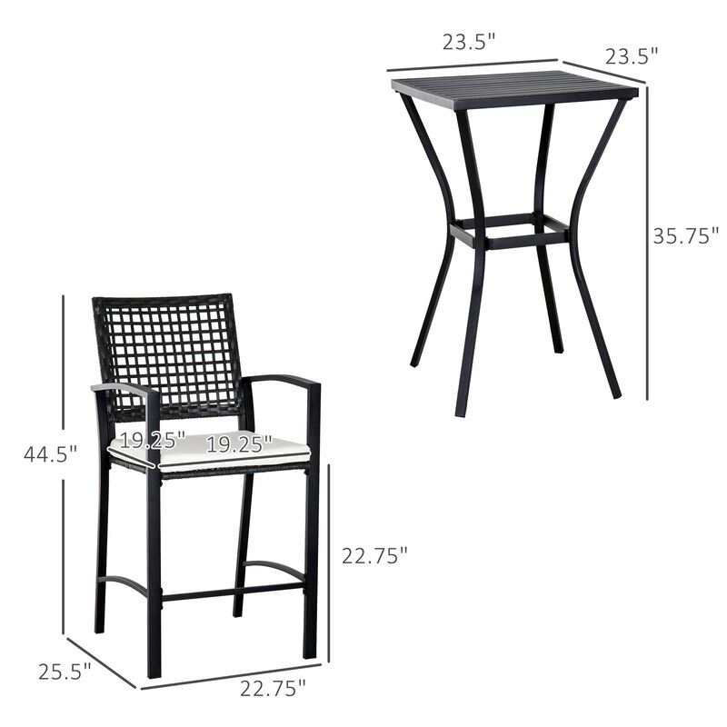 Rattan Alfresco Bar: 3-Piece Wicker Patio Set with Cushions for Backyard