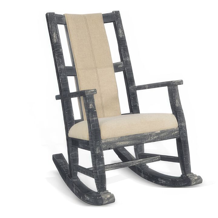Rena Rocking Chair, Cushion Seat and Back, Black Mahogany Mindy Wood - Benzara