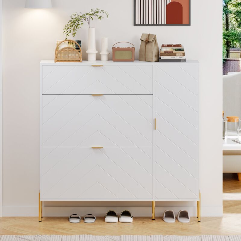 49.21 in. H Wood Shoe Storage Cabinet with Flip-Up Drawers Adjustable Shelf