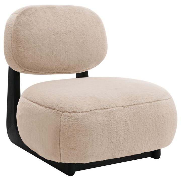 Diasa Armless Accent Chair, Camel Brown Fabric, Thick Foam Cushions - Benzara