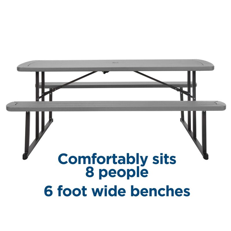 6 ft. Folding Picnic Table, Wood Grain Resin with Steel Legs
