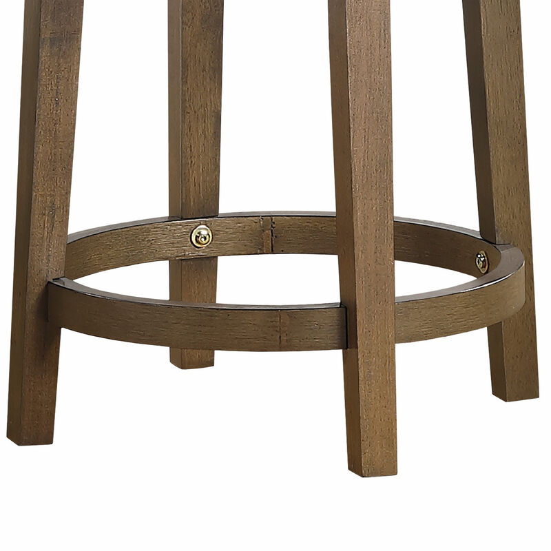 Bara 25 Inch Swivel Counter Stool Gray Round Faux Leather, Brown, Set of 2 - Benzara