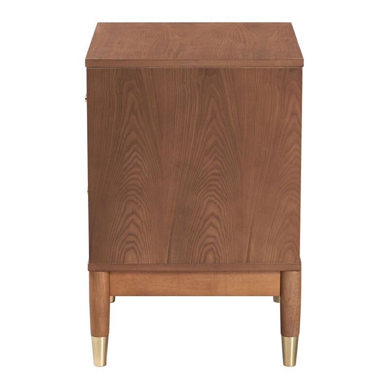 Baxton Studio Mandolin Mid Century Ash Walnut Wood 2 Drawer Nightstand