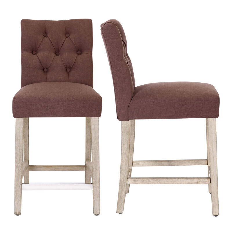 WestinTrends 24" Linen Fabric Tufted Upholstered Counter Stool (Set of 2), Antique Grey