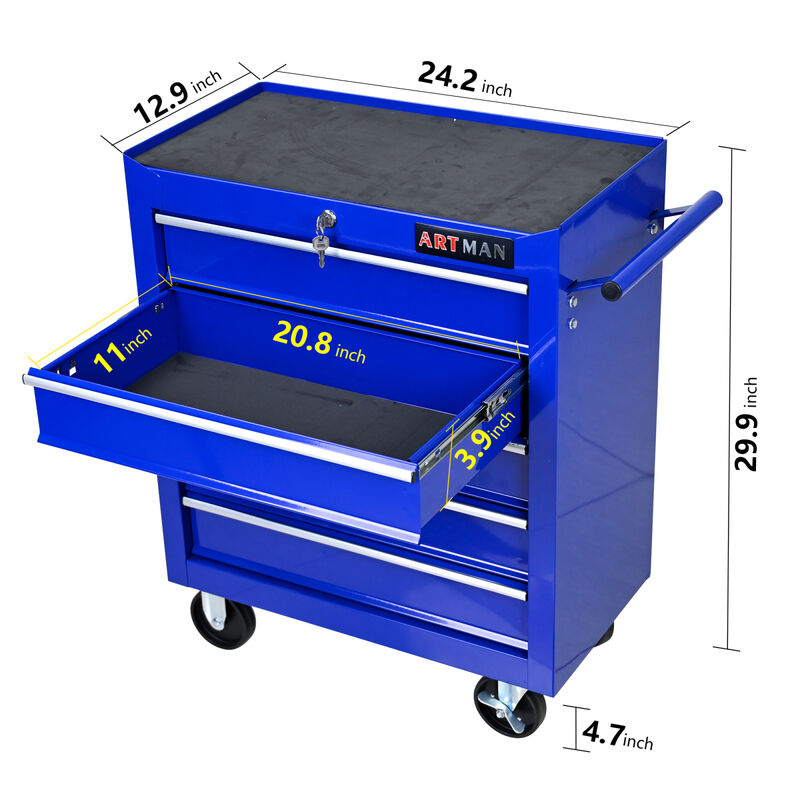 5 Drawers Multifunctional Tool Cart With Wheels-Blue