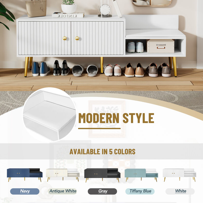 Clihome Modern Shoe Storage Bench with Hidden Storage and Upholstered Cushions for Bedside, Living Room and Entryway (White)