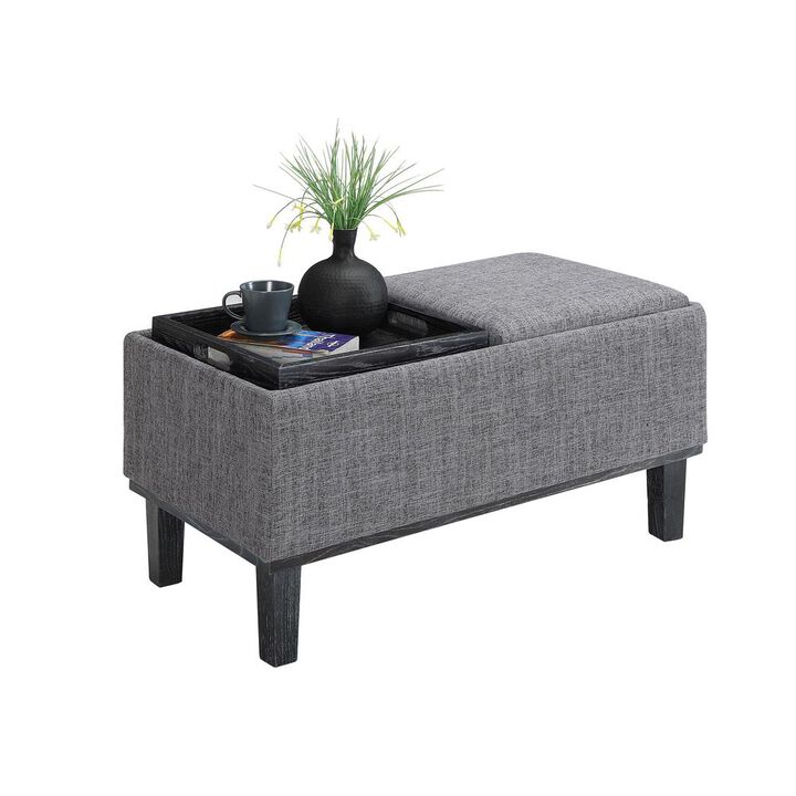 Convience Concept, Inc. Designs4Comfort Brentwood Storage Ottoman with Reversible Trays Light Charcoal Gray Fabric/Black