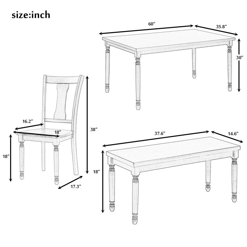 Merax 6-Piece Dining Table Set 4 Chairs with Bench