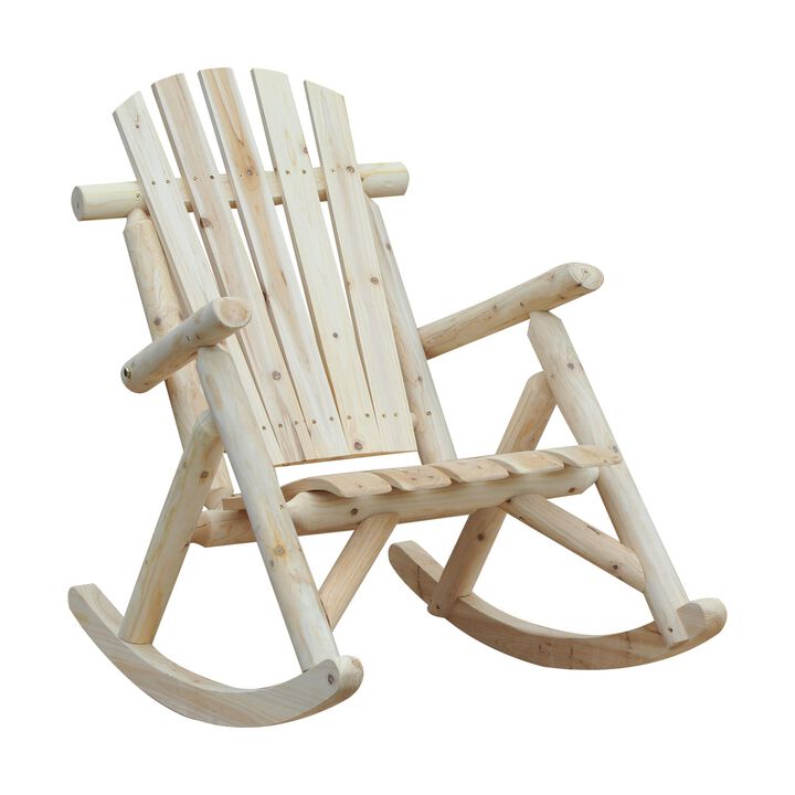 Natural Porch Rocker: Wooden Adirondack Chair with Slatted Design