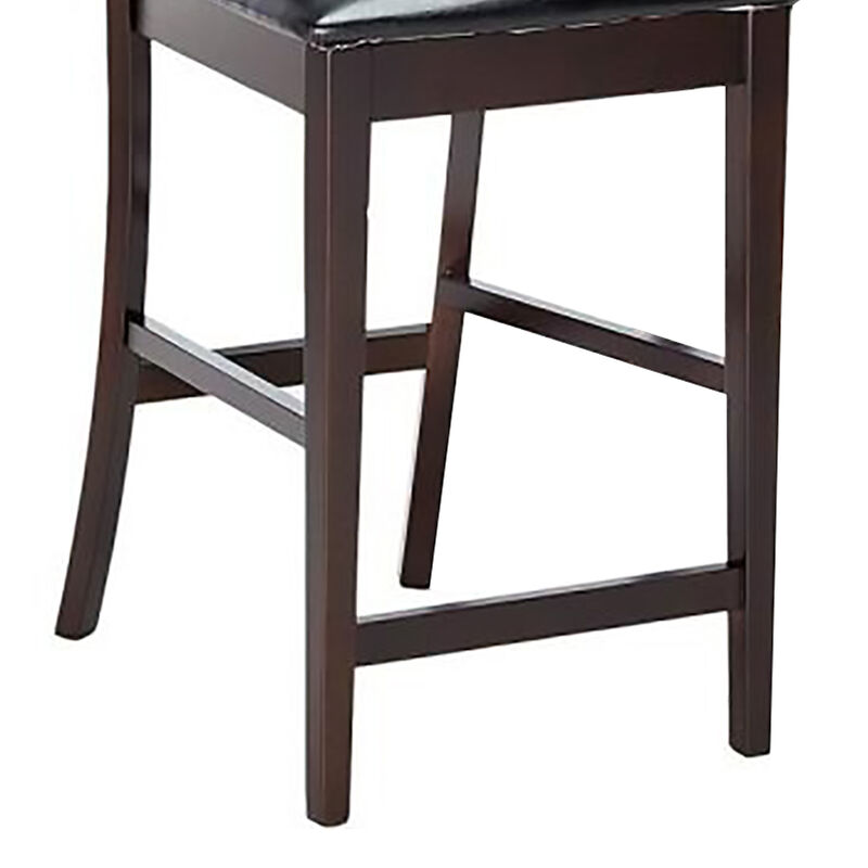 Counter Height Chair Vinyl Padded Seat & Back, Espresso  Brown, Set of 2-Benzara